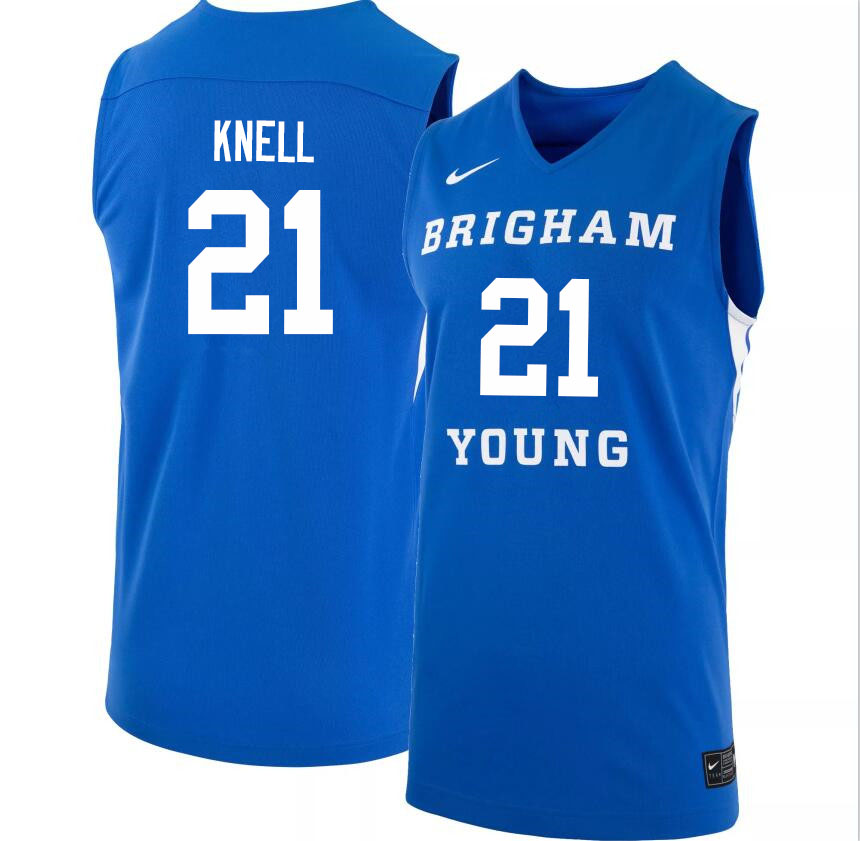 Men #21 Trevin Knell BYU Cougars College Basketball Jerseys Sale-Light Blue